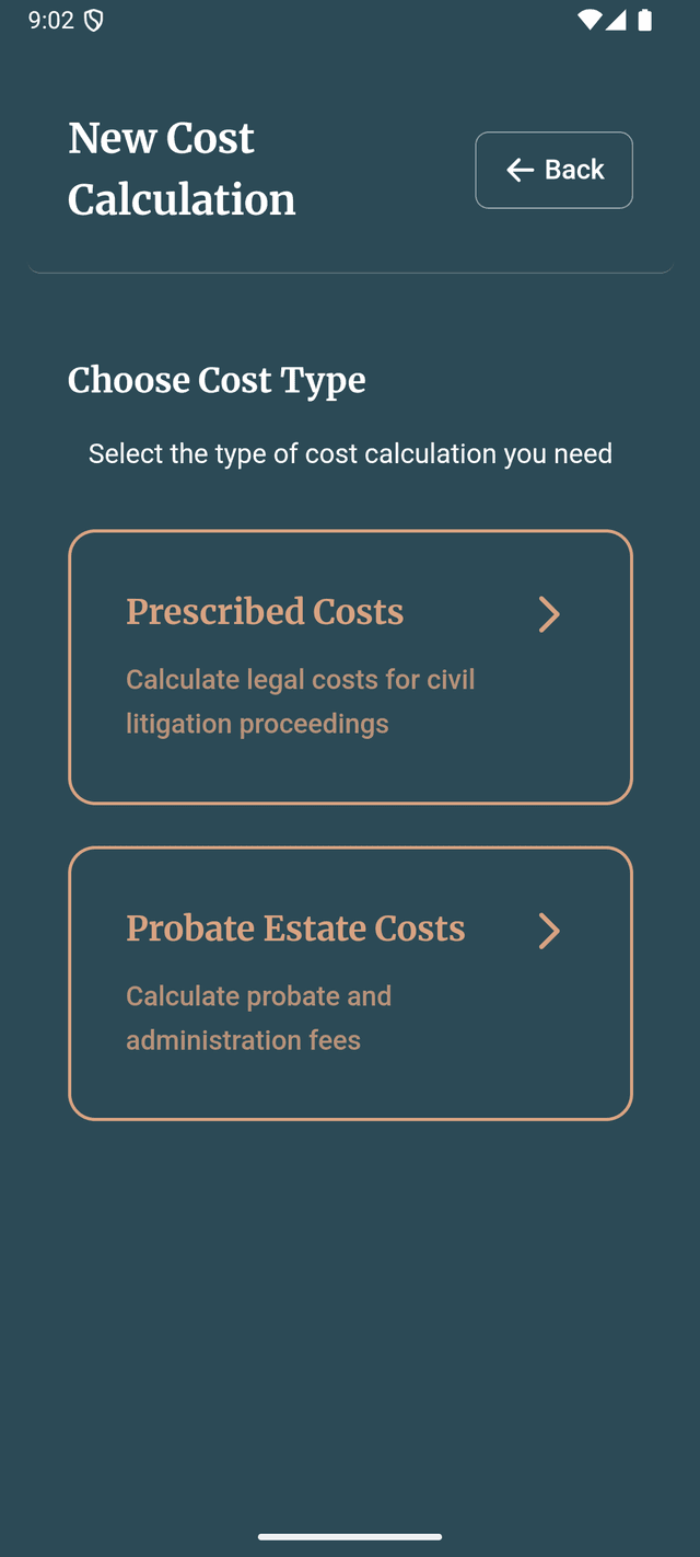 Choose Cost Type - Legal Cost Calculator