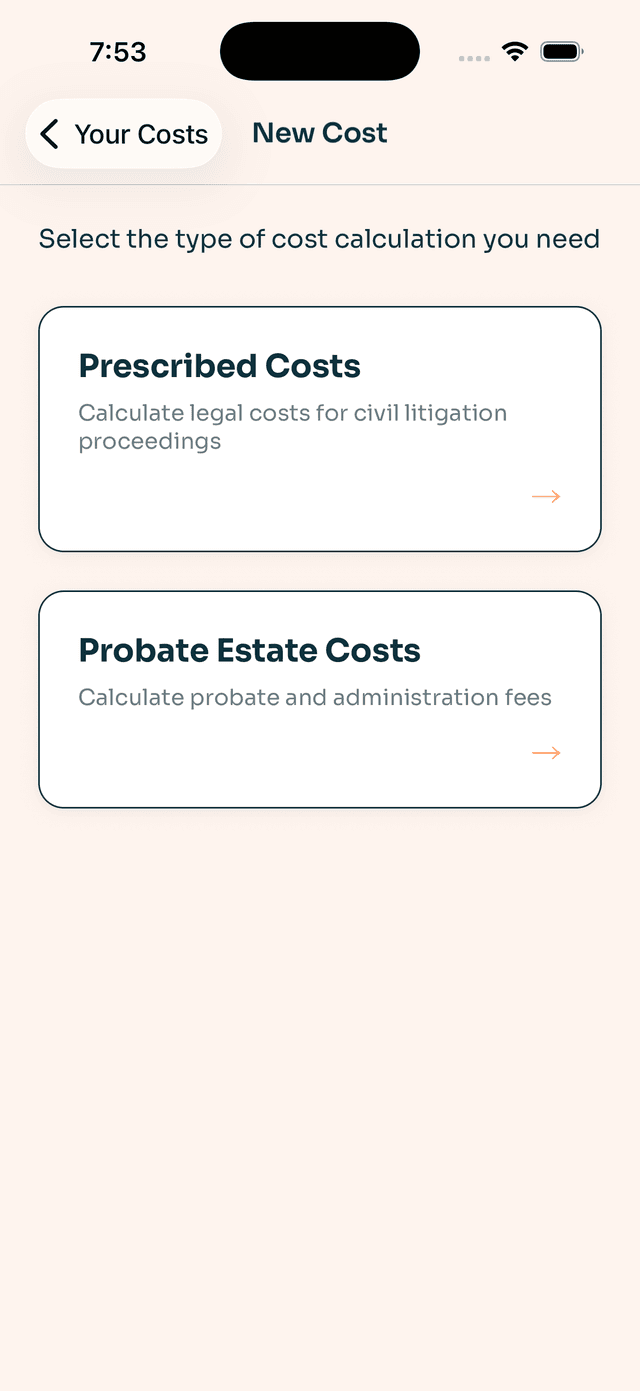 Choose Your Cost Type - Legal Cost Calculator